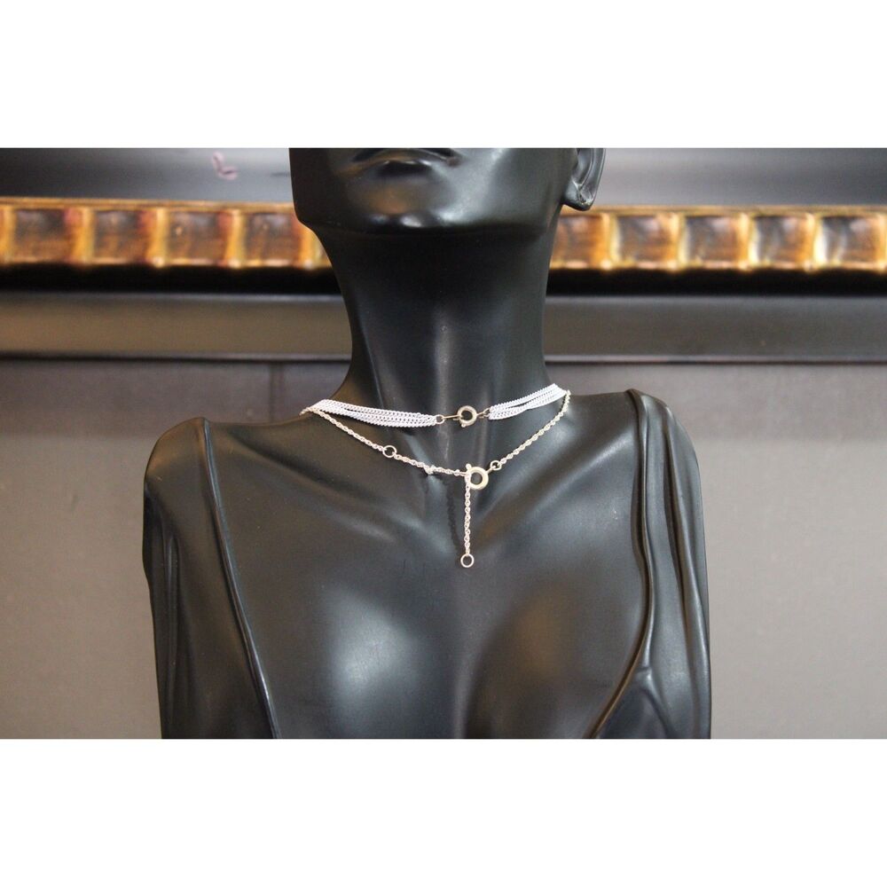 Two Delicate Chain White Silver Tone Rhinestone Necklaces Lot - Picture 10 of 10
